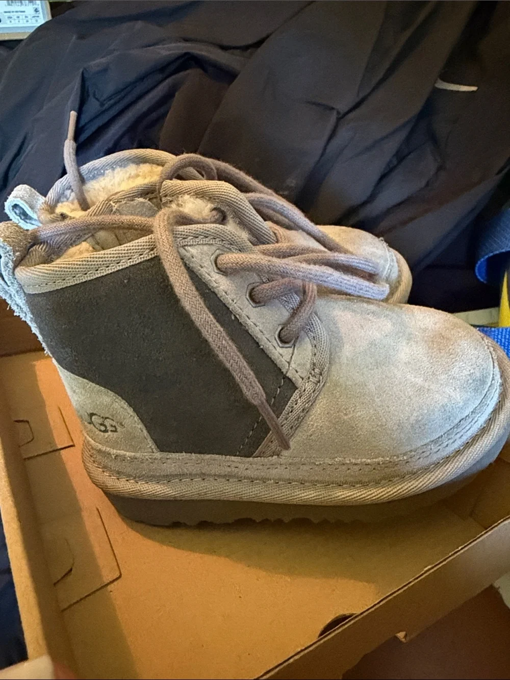 UGG Kids Gray Suede Lace-Up Ankle Boots